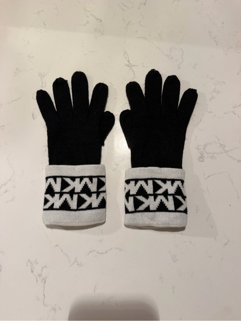 Michael Kors Black Gloves with White Logo Cuffs